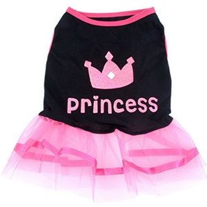 SMALLLEE_LUCKY_STORE Kleine Hond Prinses Jurk Crowm Shirt Huisdier Kleding Roze/Wit Maat XS