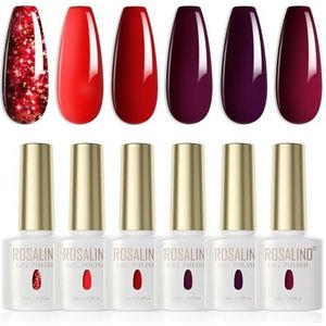 ROSALIND UV Nagellak Rood,6 Kleuren Rood Bourgondisch Donker Glitter Schellak Soak Off UV LED Gel Polish Set Gel Nagellak voor Nagelstudio Design