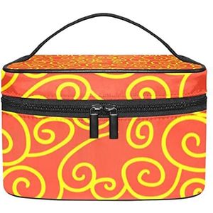 Make-up Organizer Bag, Travel Makeup Bag Organizer Case Draagbare Cosmetische Tas voor Vrouwen en Meisjes Toiletries Chinese Wolken Oranje, Meerkleurig, 22.5x15x13.8cm/8.9x5.9x5.4in