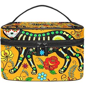 Make-up Organizer Bag, Travel Makeup Bag Organizer Case Draagbare Cosmetische Tas voor Vrouwen en Meisjes Toiletartikelen Kat Mexico Geel, Meerkleurig, 22.5x15x13.8cm/8.9x5.9x5.4in