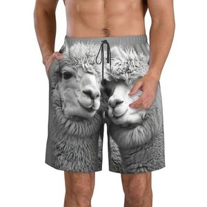 I Love Alpaca's Print Stijlvolle Mannen Strand Shorts Lichtgewicht Gezellige Zwembroek Zomer Casual Uitstapjes Vakantie, Wit, XL