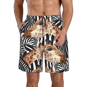 PHTZEZFC Strandshorts voor heren met zebra- en giraffenprint, lichtgewicht, sneldrogend, met trekkoord en zakken, Wit, S