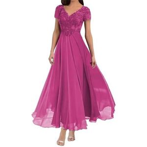Dames chiffon moeder van de bruid jurk met zakken avondgalajurken cocktailjurk grote maten, Fuchsia, 32
