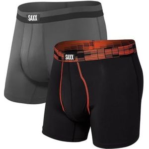 SAXX Underwear Co. Heren ondergoed met zakje Sport Mesh Boxer Brief Fly 2Pk, Zwart Digi Dna/Grafiet, S