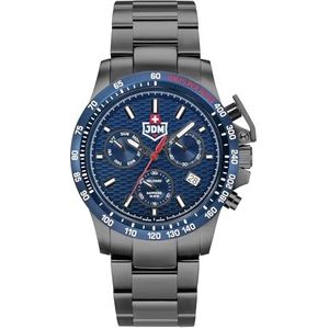 JDM Military Charlie II horloge chronograaf analoog kwarts JDM-WG017 roestvrij staal, zwart/zwart/blauw - Jdm-wg017-03, armband