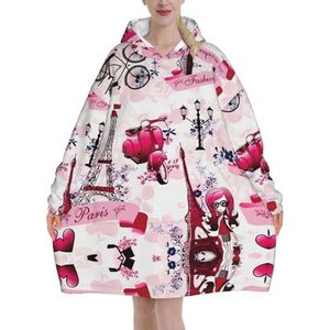 Parijs Eiffeltoren Frankrijk Vrouwen Sherpa Sweatshirt Deken Lengte Warm Gezellige Oversized Draagbare Pocket Hoodie Volwassenen