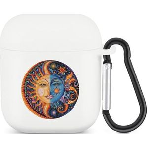 Zon En Maan Leuke Case voor AirPods 2&1 Schokbestendige Beschermende Hoofdtelefoon Gevallen Cover Met Sleutelhanger Voor Mannen Vrouwen