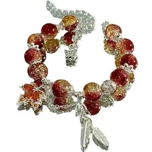GWSGSFAS Trendy Rode Kristal Kralen Esdoornblad Armband Voor Vrouwen Mode Vlinder Veer Hanger Armband Vriendschap Sieraden Gift