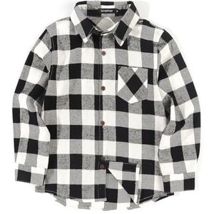 Spring&Gege Jongens Casual Lange Mouw Geruit Flanel Button-Downshirt voor Kinderen (5-14 jaar)