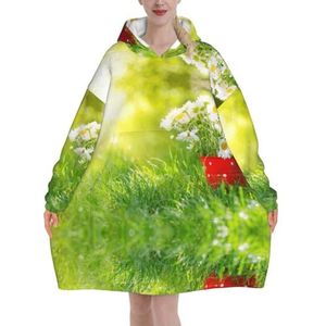 Zomer Bloemen Bloemen Madeliefjes Vrouwen Sherpa Sweatshirt Deken Lengte Warm Gezellige Oversized Draagbare Pocket Hoodie Volwassenen