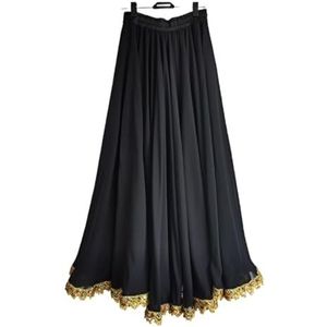 Chiffon Swing Rok Buikdans Chiffon Vrouwen 13 Kleur Effen 720 Graden Slinger Rok Zigeuner Lange Rokken Danser Praktijk Lange Dans Rok Party Swing Rok, Zwart, M Length 90CM