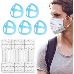 5 stks 3D Masker Beugel + 10 stks Ear Savers, Mask Extender Inner Ondersteuning Frame Siliconen lippenstift protector Meer ruimte voor Comfortabele Ademhaling Wasbaar Herbruikbaar (Blauw)