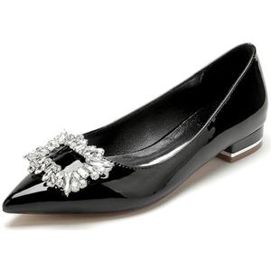 EICOFF Dames Lage Hakken Strass Bruids Trouwschoenen Gesloten Puntige Neus Platte Sandalen Werk Kantoor Bruiloft Dansen Schoenen,zwart,36 EU