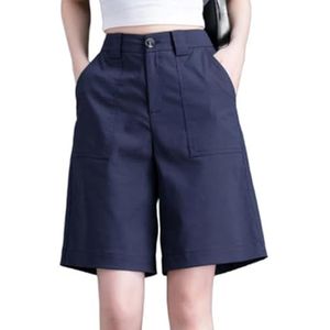 OHERUWKLS Dames Zomer Katoen Effen Kleur Elastische Knoop Hoge Taille Casual Ademend Pak Shorts,Blauw,3XL