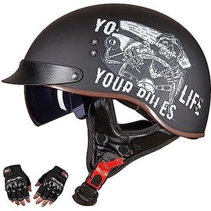 Motorhelm, Snelsluiting, open helm for heren en dames, for cruiser chopper, ECE-goedgekeurd, maat XL 59-60 cm(E,L5758cm)