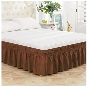 1 st elastische bedrok met ruches bedrok, zachte, comfortabele wikkelbare, vervagingsbestendige bedhoes bedbeschermer (donkerbruin, kingsize, 198 x 203 cm x 38 cm)
