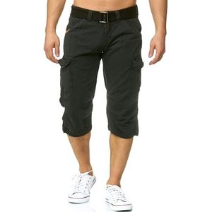 Indicode Heren Nicolas Check Cargo Shorts | 3/4 Cargo korte broek met riem Black L