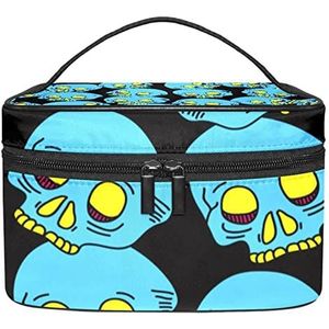Magische eenhoorn liefde snoep make-up tas voor vrouwen meisjes cosmetische tassen met handvat reizen make-up organizer tas, Blauwe Suiker Schedel Patroon, 8.9x5.9x5.4 Inches, Make-up zakje