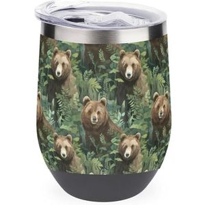 Bruine Beer Mom En Cub 12oz Wijn Tumbler Met Deksel Rvs Cup Dubbelwandige Vacuüm Geïsoleerde Koffie Mok