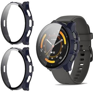 GIOPUEY 2 stuks hoesje compatibel met Garmin Venu 3 45 mm, glazen beschermfolie + harde plastic rand, Garmin Venu 3 45 mm hoesje - blauw + blauw