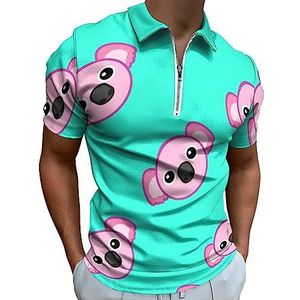 Roze Leuke Koala Polo Shirt voor Mannen Casual Rits Kraag T-shirts Golf Tops Slim Fit