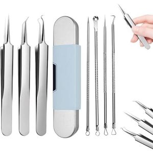 Naivetu Roestvrijstalen mee-eterverwijderaar, professionele gezichtsmee-eterverwijderaar, pincet met gebogen zwarte kop voor vrouwen, precisie-puistjesverwijderaar, gereedschapsset, zacht en