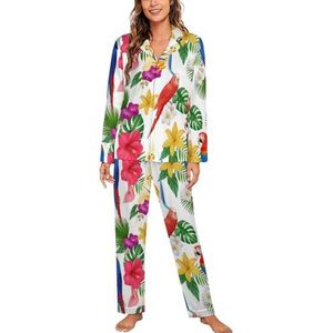 Gekleurde Bloemen En Vogels Lange Mouw Pyjama Sets Voor Vrouwen Klassieke Nachtkleding Nachtkleding Zachte Pjs Lounge Sets