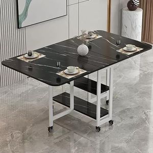 Opvouwbare eettafel met opbergruimte, neerklapbare eettafel, mobiele opvouwbare eettafel met 6 wielen en 2-laags opbergplank, draagvermogen van 150 kg, stevig metalen frame (Color : B, Size : L-100C