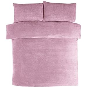 Sleepdown Beddengoedset met kussenslopen, teddyfleece, warm, behaaglijk, superzacht, voor eenpersoonsbed (135 x 200 cm), polyester, mauve
