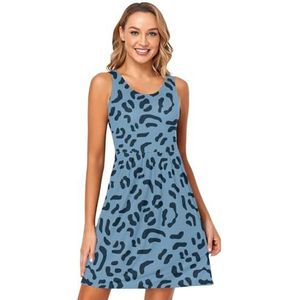 LI ZHI XIN Dames Zomerjurken Ronde Hals Casual A-lijn Mouwloos Vest Jurken met Zakken Luipaardprint Blauwe Kleur, Meerkleurig, S
