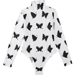 LI ZHI XIN Rompertje met lange mouwen voor dames, lange mouwen, eendelige jumpsuit met rolkraag, turnpakje, top voor meisjes, dans, workout, fitness, bodysuit, vlinderpatroon, Meerkleurig, S