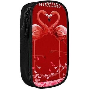 Valentijnsdag Flamingo Liefde Hart Gedrukt Cosmetische Tas Draagbare Make-Up Tas Reizen Sieraden Case Handtas Portemonnee Pouch Zwart, Zwart, Eén maat