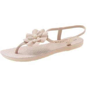 ZOIKOM Rubber zachte zool bloem platte sandalen voor dames, Abrikoos, 37 EU