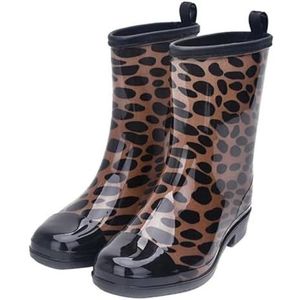 Regenlaarzen Gemengde rubberen dameslaarzen Waterdichte regenlaarzen Antislip damesschoenen met lage hak (Color : Leopard, Size : 9)