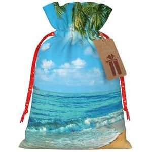 HerfsT Kerst Gift Zakken Met Trekkoord Oceaan Zee Strand Palm Bladeren Print Jute Gift Bag Herbruikbare Xmas Gunst Zakken Voor Kerst Present Goody Verjaardag Thanksgiving Holiday Party Gunst