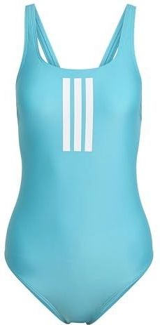 adidas Mujer 3 STRIPES V-BACK SWIMSUIT, lucid cyan/white, 44