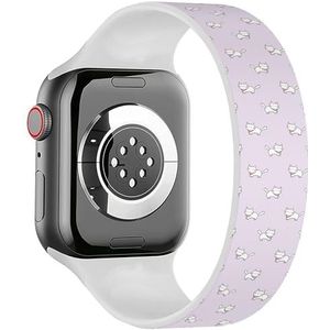 Solo Loop Band Compatibel met All Series Apple Watch 42/44/45/49mm (Cartoon Pink Cat) Elastische Siliconen Band Strap Accessoire, Siliconen, Geen edelsteen