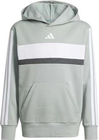 adidas Unisex niños SEASONAL ESSENTIALS TIBERIO 3 STRIPES FLEECE HOODIE, Wonder Sage/white/dark grey heather, 15-16 Years
