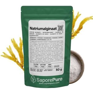 SaporePuro Natriumalginaat Poeder 50 g – Verdikkings-, Gelerings- en Stabiliseringsmiddel – Ideaal voor Moleculaire Gastronomie – Glutenvrij