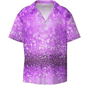OdDdot Sprankelend paars glitter print heren button down shirt korte mouw casual shirt voor mannen zomer business casual overhemd, Zwart, S