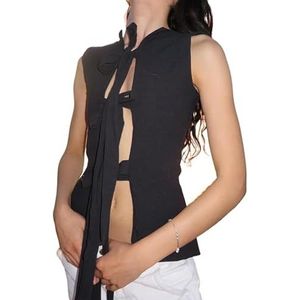Sexy Bandage Crop Tops voor Vrouwen, Dressy Casual Mode Mouwloze Slanke Hollow Out Tanktops Dames Streetwear Vest 2024, Zwart L, L