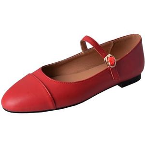 Vrupons Platte damesschoenen met T-riem en zachte zool, rood 1, 43 EU