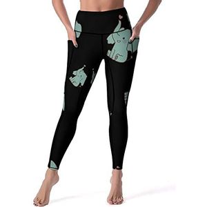 Heart Elephant Yogabroek voor dames, hoge taille, buikcontrole, workout, hardlopen, leggings, XL