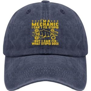 Dad Hat I'm a Mechanic I Can't fix Stupid Trucker Caps voor Vrouwen Vintage gewassen denim verstelbaar voor tennis geschenken, marineblauw, one size