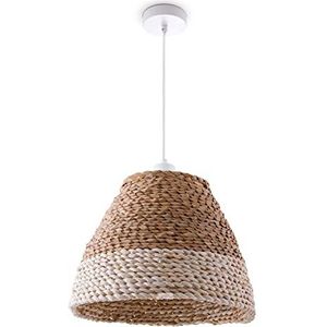 Paco Home Pendelverlichting Eettafellamp Eetkamer Hanglamp Mand Uitstraling 1,5m Textielkabel E27 Rustiek Boho, Kleur:Beige (Ø34 cm), Lamptype__Kleur:Hanglamp - Wit