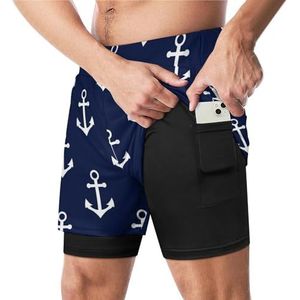Set van zee en nautische grappige zwembroek met compressie voering en zak voor mannen board zwemmen sport shorts