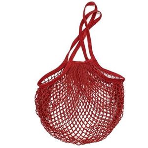 MZPOZB Draagbare Katoen Mesh Bag Draagbare Winkelen Mesh Zakken Voor Fruit Groente Netto Tas Opslag Handtas Katoen Opvouwbare Tas Voor Winkelen Boodschappen Mesh Zakken, Rood, Long handle