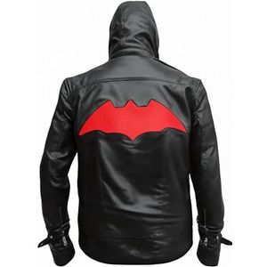 A&M Express Heren Red Hood Bats zwart kostuumjack - echt lederen jas en vest met rood logo, Zwart, S