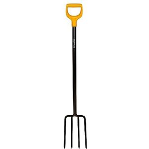 Fiskars Spitvork, tuingereedschap, voor zware bodems, 4 tanden, lengte: 122 cm, staal/glasvezelversterkte kunststof, zwart/oranje, Solid, 1003458