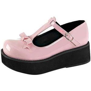 GeRRiT Platform Loafers Dames Zwart Dames Wedges Casual Leren Gesp Schoenen Vintage Mode Dames Casual Instappers Mary Jane Schoenen Platform Loafers (Color : Pink, Size : 10)